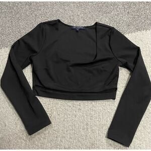 One Love Clothing Womens Size Large Scoop Neck Long Sleeve Crop Top Black